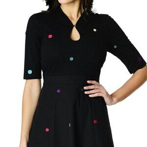 Polka dot embellished cotton knit and poplin dress